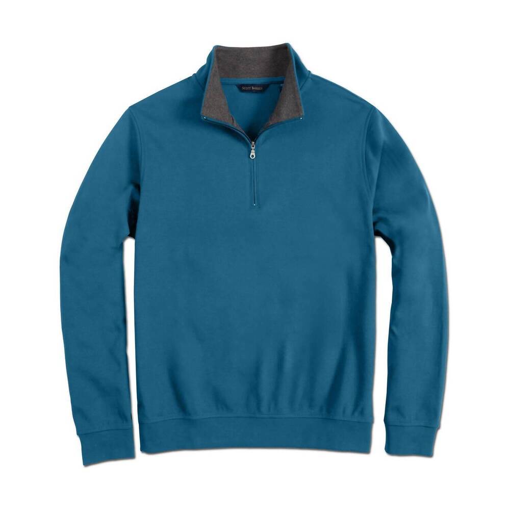 NEW SCOTT BARBER men's pima interlock zip mock in dark teal